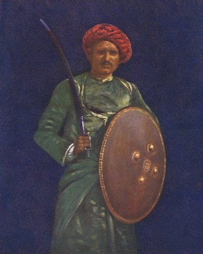 Indian soldier with sword and shield by Mortimer Ludington Menpes
